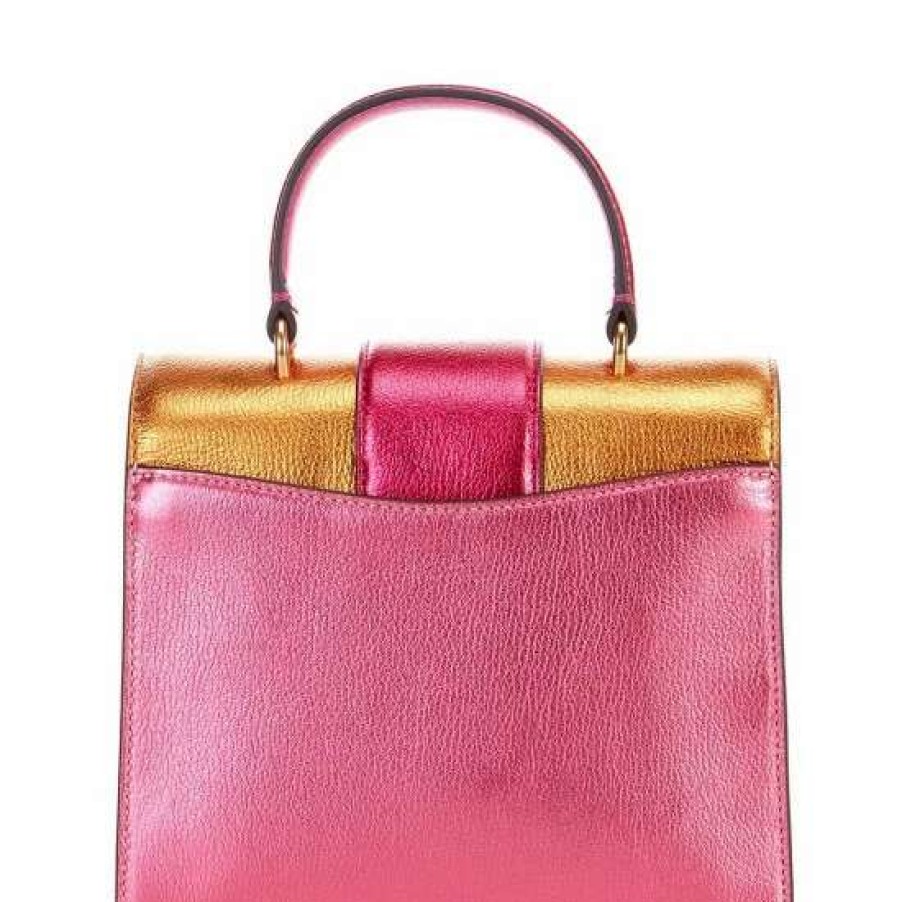 Handbags * | Hot Sale Kate Spade New York Jeweled Heart Snap Closure Mini Top Handle Colorblock Metallic Leather Satchel Bag Locket Pink Multi