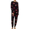 Lingerie * | New Kate Spade New York Ribbon Toss Long Sleeve Crew Neck Velour Jogger Pajama Set Black Novel