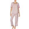 Lingerie * | Promo Kate Spade New York Dot Print Jersey Knit Cropped Coordinating Pajama Set Pink Dot