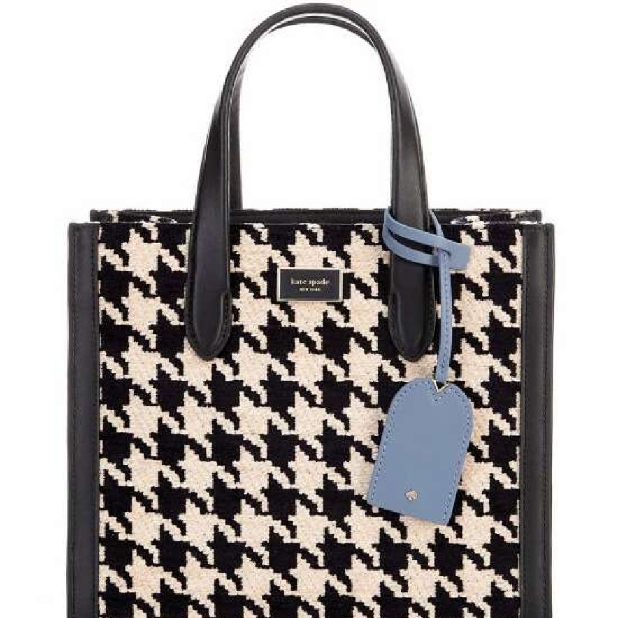 Handbags * | Flash Sale Kate Spade New York Manhattan Houndstooth Small Tote Bag Black Multi