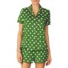 Lingerie * | Outlet Kate Spade New York Dotted Short Sleeve Notch Collar Cozy Knit Jersey Shorty Pajama Set Green Dot