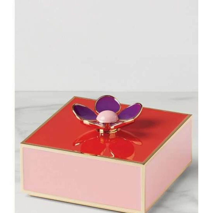 Accessories * | Discount Kate Spade New York Make It Pop Floral Red & Pink Covered Keepsake Box