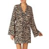 Lingerie * | Hot Sale Kate Spade New York Long Sleeve Zebra Print Shawl Collar Sweater Knit Short Cozy Robe Brown Print