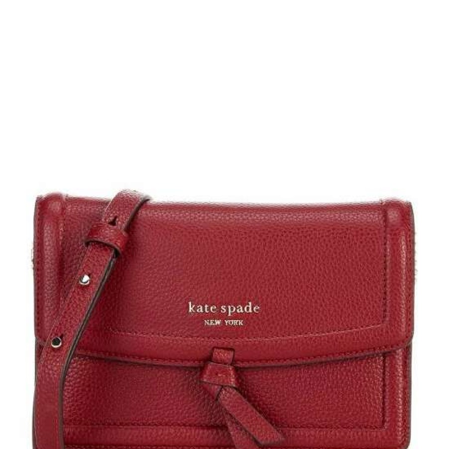 Handbags * | Hot Sale Kate Spade New York Knott Pebbled Leather Flap Crossbody Bag Autumnal Red