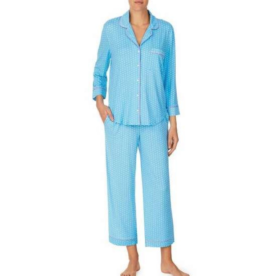 Lingerie * | Best Sale Kate Spade New York Dotted 3/4 Sleeve Notch Collar Cropped Pajama Set Peri Dot