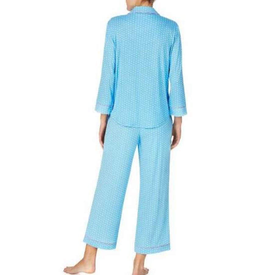 Lingerie * | Best Sale Kate Spade New York Dotted 3/4 Sleeve Notch Collar Cropped Pajama Set Peri Dot