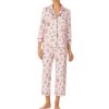 Lingerie * | Deals Kate Spade New York Printed 3/4 Sleeve Notch Collar Cropped Coordinating Pajama Set Pink/Multi