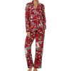 Lingerie * | Outlet Kate Spade New York Holiday Table Print Long Sleeve Notch Collar Pajama Set Red Multi