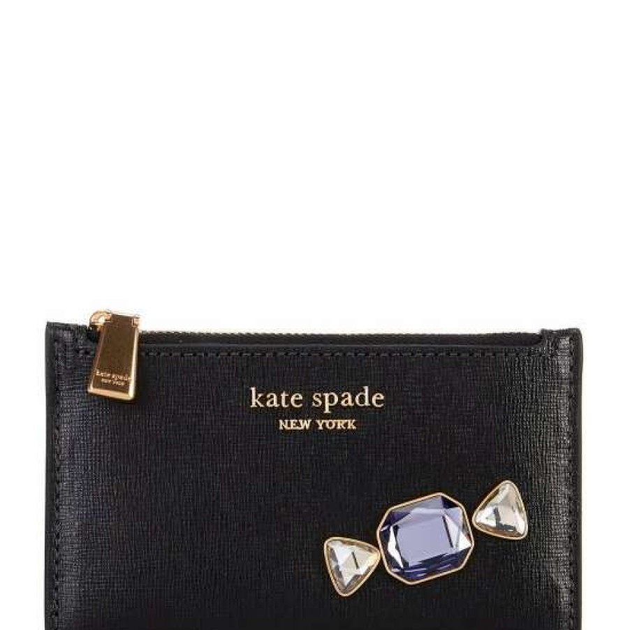 Handbags * | Discount Kate Spade New York Gala Stone Embellished Saffiano Leather Small Bifold Wallet Black Multi