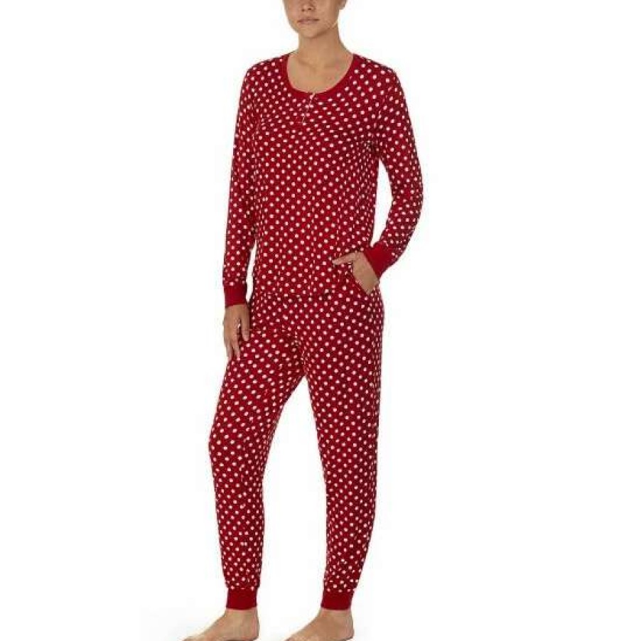 Lingerie * | Budget Kate Spade New York Long Sleeve Scoop Neck Jersey Knit Dotted Pajama Set