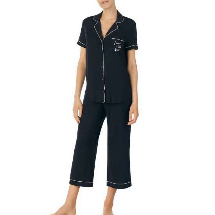 Lingerie * | Promo Kate Spade New York #Double;Dream A Little Dream#Double; Coordinating Solid Knit Pajama Set Black