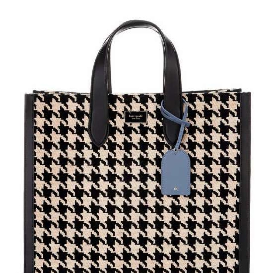 Handbags * | Flash Sale Kate Spade New York Manhattan Houndstooth Large Tote Bag Black Multi