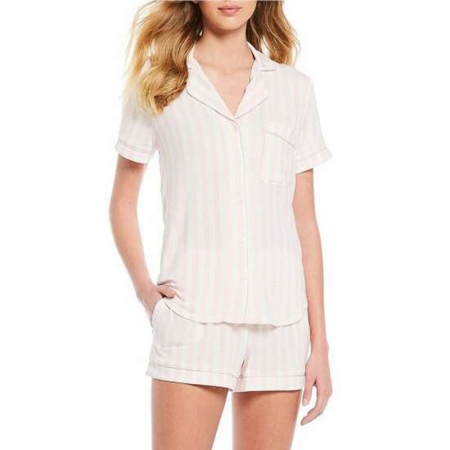 Lingerie * | Coupon Kate Spade New York Striped Print Jersey Knit Coordinating Pajama Set Pink/White