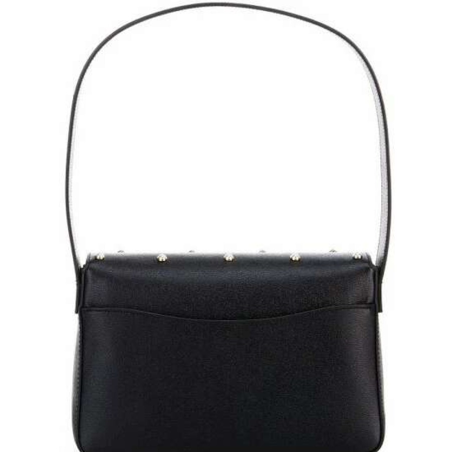 Handbags * | New Kate Spade New York Katy Pearl Embellished Textured Leather Medium Shoulder Bag Black Multi