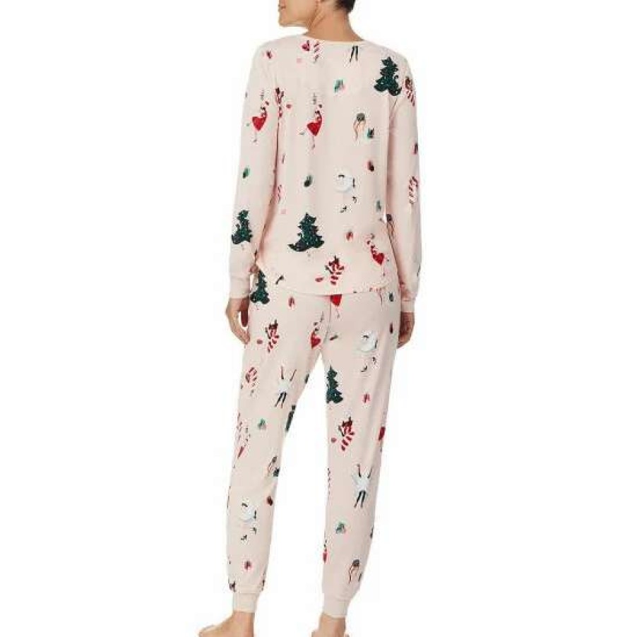 Lingerie * | Buy Kate Spade New York Holiday Costume Party Print Long Sleeve Scoop Neck Pajama Set Pink/Multi