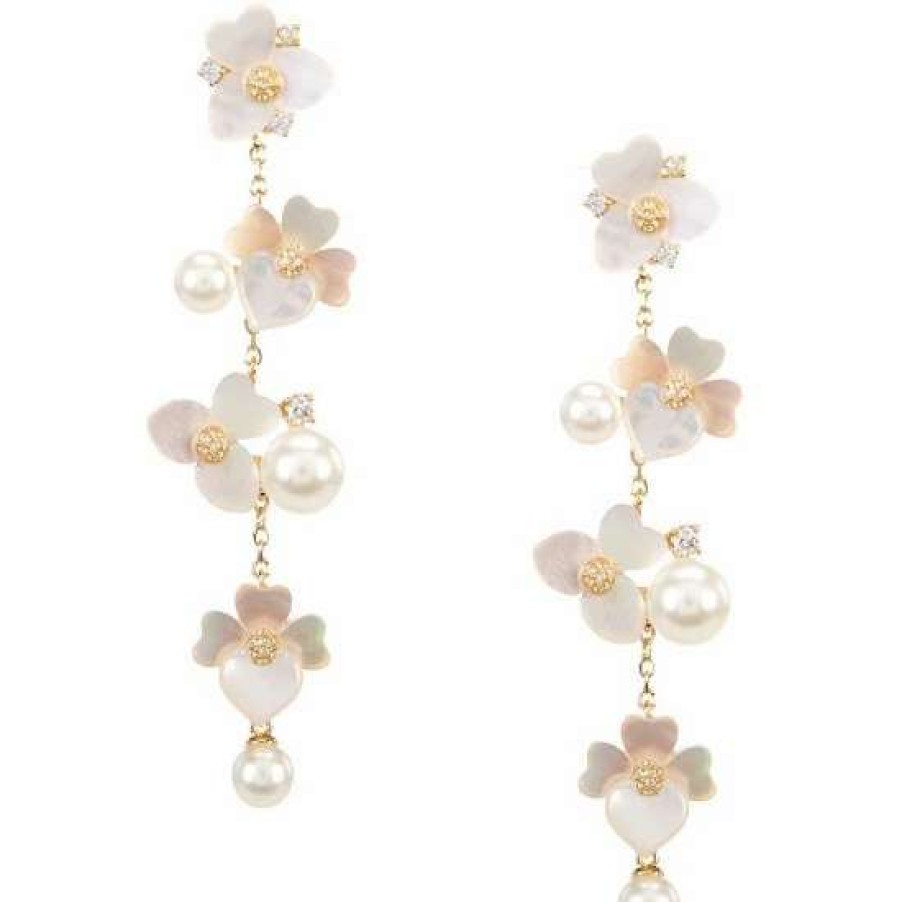 Accessories * | Coupon Kate Spade New York Precious Pansy Linear Earrings White Multi/Gold