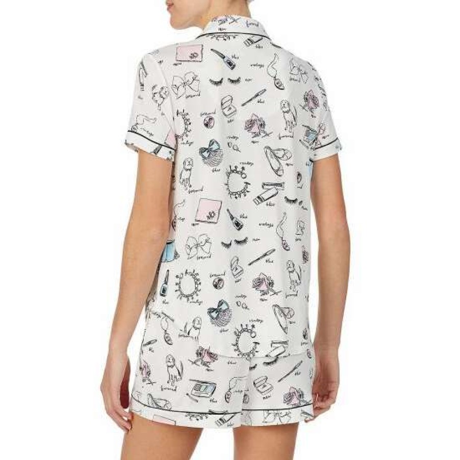 Lingerie * | Coupon Kate Spade New York Printed Notch Collar Short Sleeve Jersey Knit Shorty Pajama Set Novel Print