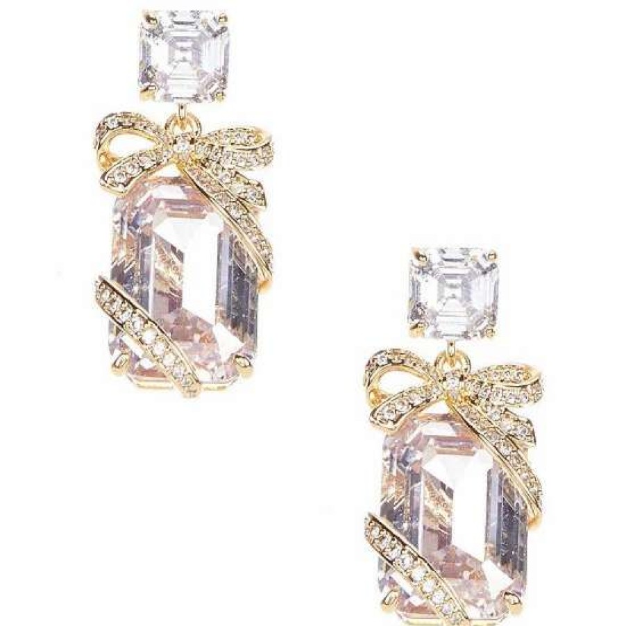 Accessories * | Best Reviews Of Kate Spade New York Pave Present Drop Earrings Clear/Gold