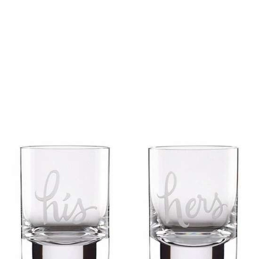 Home * | Top 10 Kate Spade New York Two Of A Kind His & Hers Wedding Double Old-Fashioned Glass Pair Clear