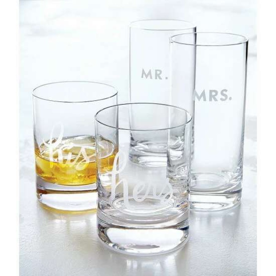 Home * | Top 10 Kate Spade New York Two Of A Kind His & Hers Wedding Double Old-Fashioned Glass Pair Clear