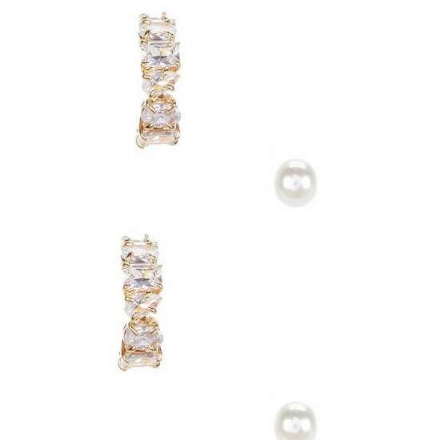 Accessories * | Brand New Kate Spade New York You'Re A Gem Gold Stud And Huggie Earring Set Cream/Gold