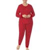 Lingerie * | Best Deal Kate Spade New York Plus Size Dot Print Long Sleeve Jewel Neck Jersey Knit Pajama Set Red Cream