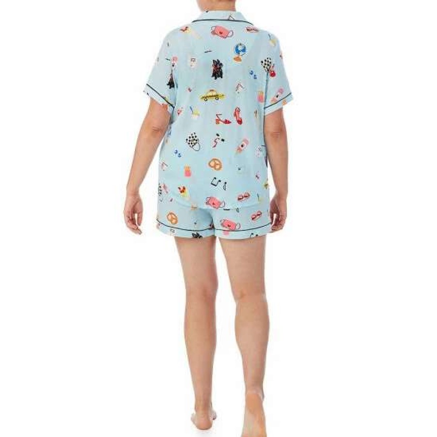 Lingerie * | Best Reviews Of Kate Spade New York Plus Printed Short Sleeve Notch Collar Shorty Pajama Set Green/Novel