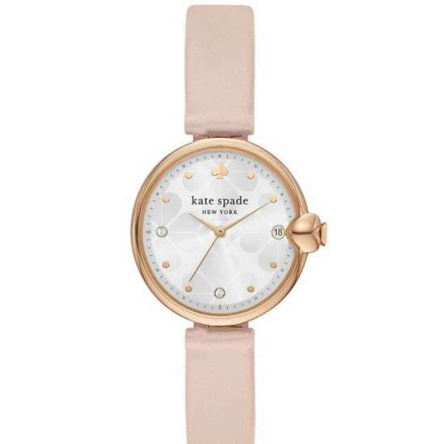 Accessories * | Best Pirce Kate Spade New York Chelsea Park Three-Hand Date Leather Watch Pink