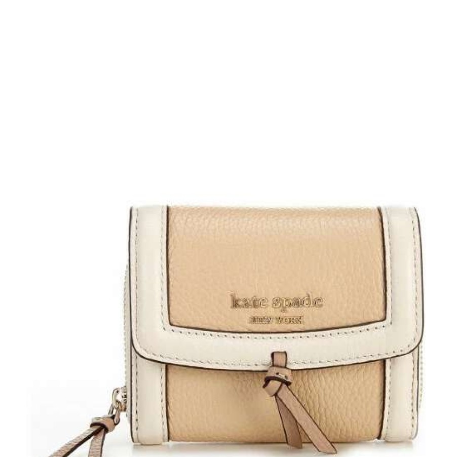 Handbags * | Budget Kate Spade New York Knott Colorblock Compact Leather Wallet Warm Stone Multi