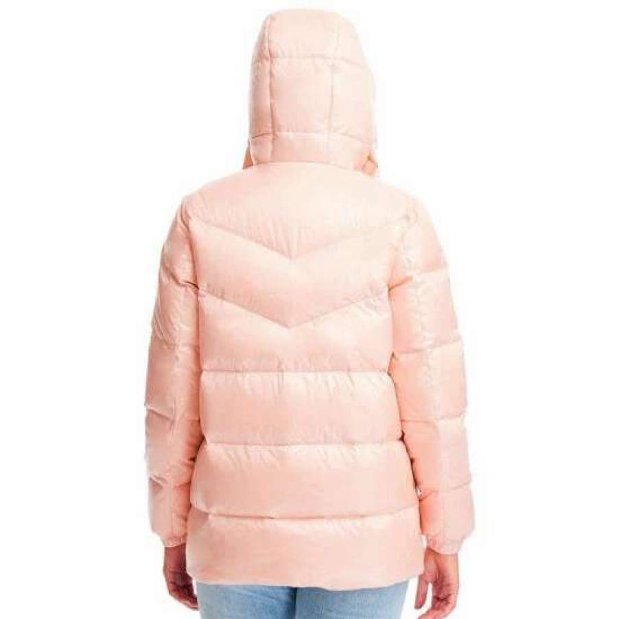 Women'S Clothing * | Budget Kate Spade New York Chevron Hooded Stand Collar Long Sleeve Insulated Puffer Jacket