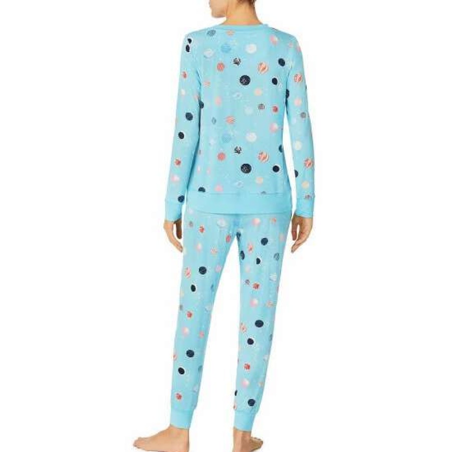 Lingerie * | Deals Kate Spade New York Long Sleeve Crew Neck Planet Print Pajama Set Blue Print