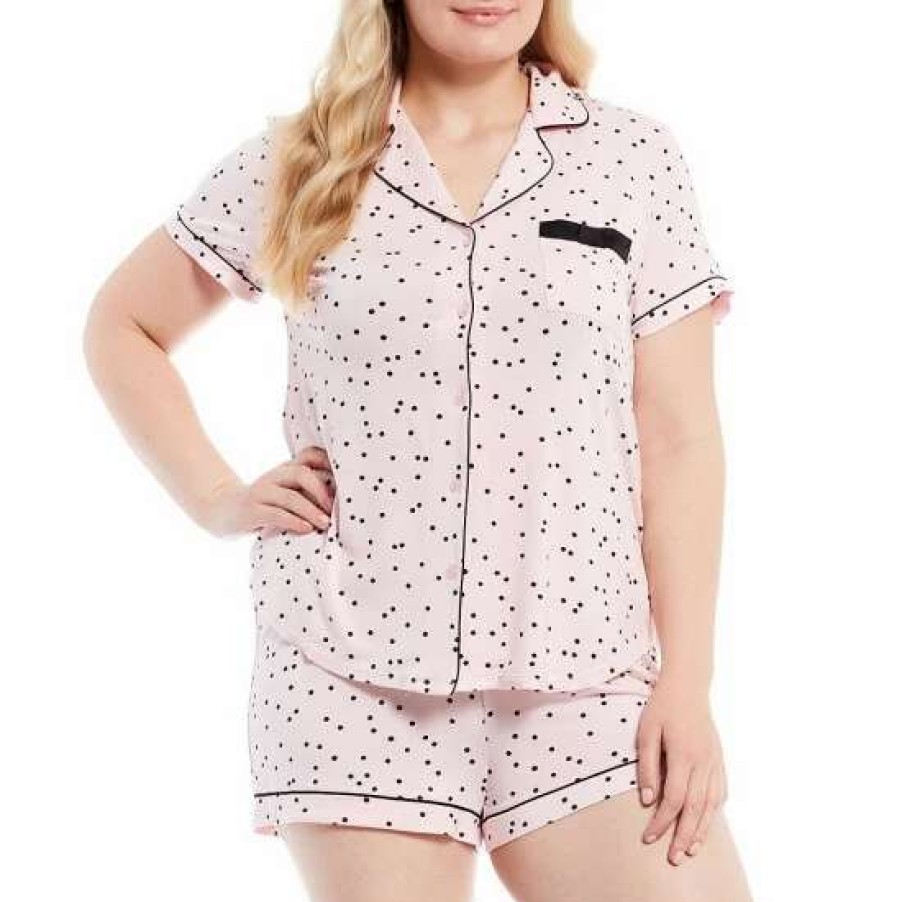 Lingerie * | Hot Sale Kate Spade New York Plus Size Dot Print Jersey Shorty Coordinating Pajama Set Pink Dot