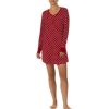 Lingerie * | Hot Sale Kate Spade New York Dot Print Long Sleeve Round Neck Jersey Knit Nightshirt Red Cream