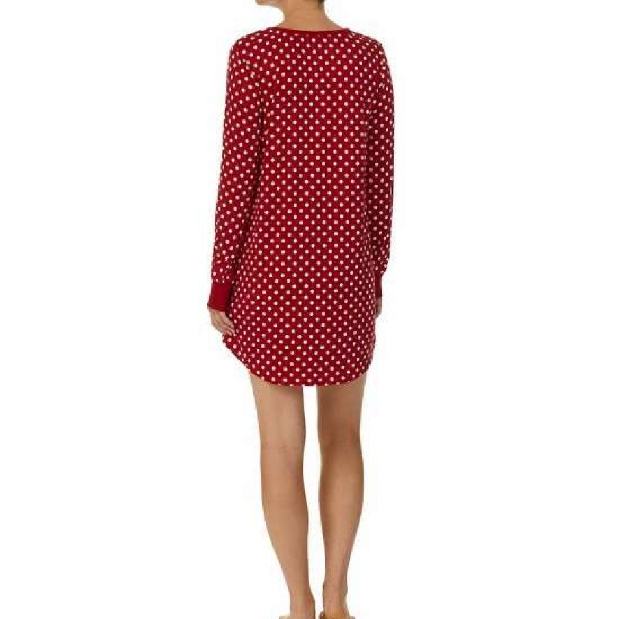 Lingerie * | Hot Sale Kate Spade New York Dot Print Long Sleeve Round Neck Jersey Knit Nightshirt Red Cream