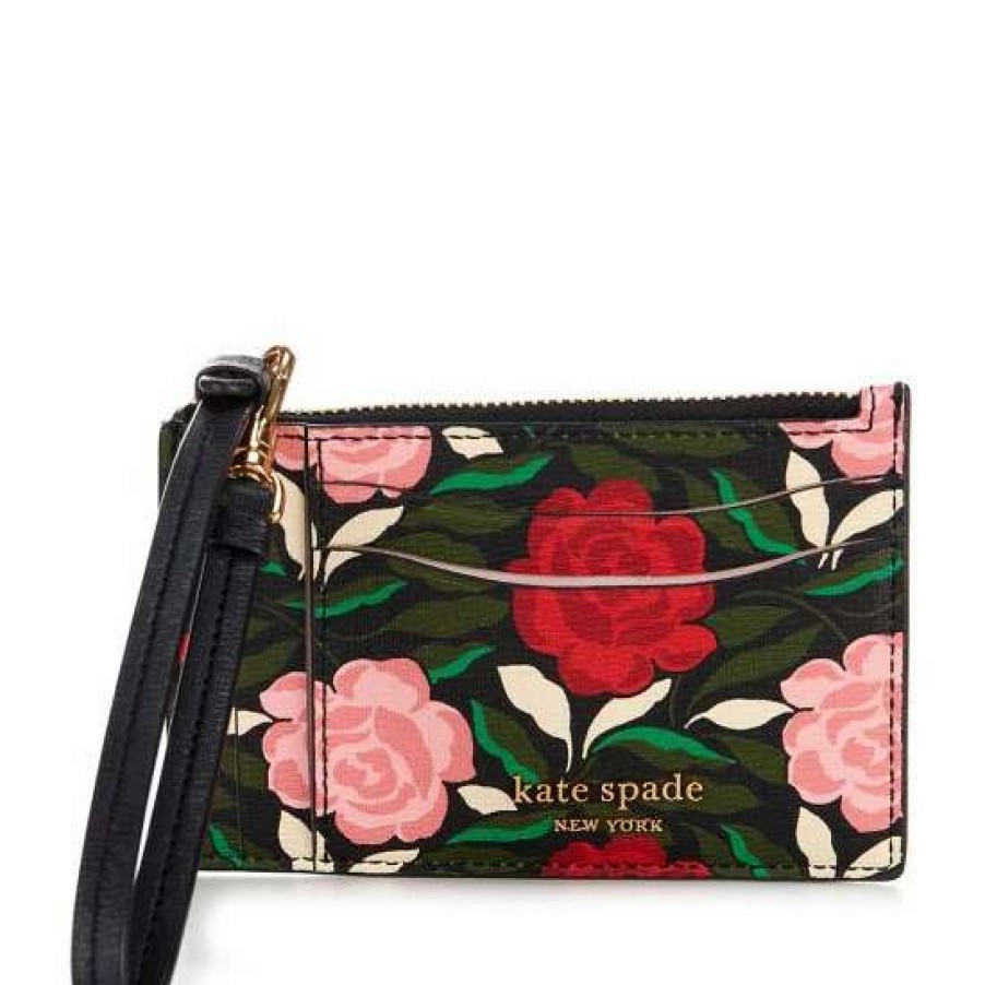 Handbags * | Cheapest Kate Spade New York Morgan Rose Garden Card Case Wristlet Black Multi