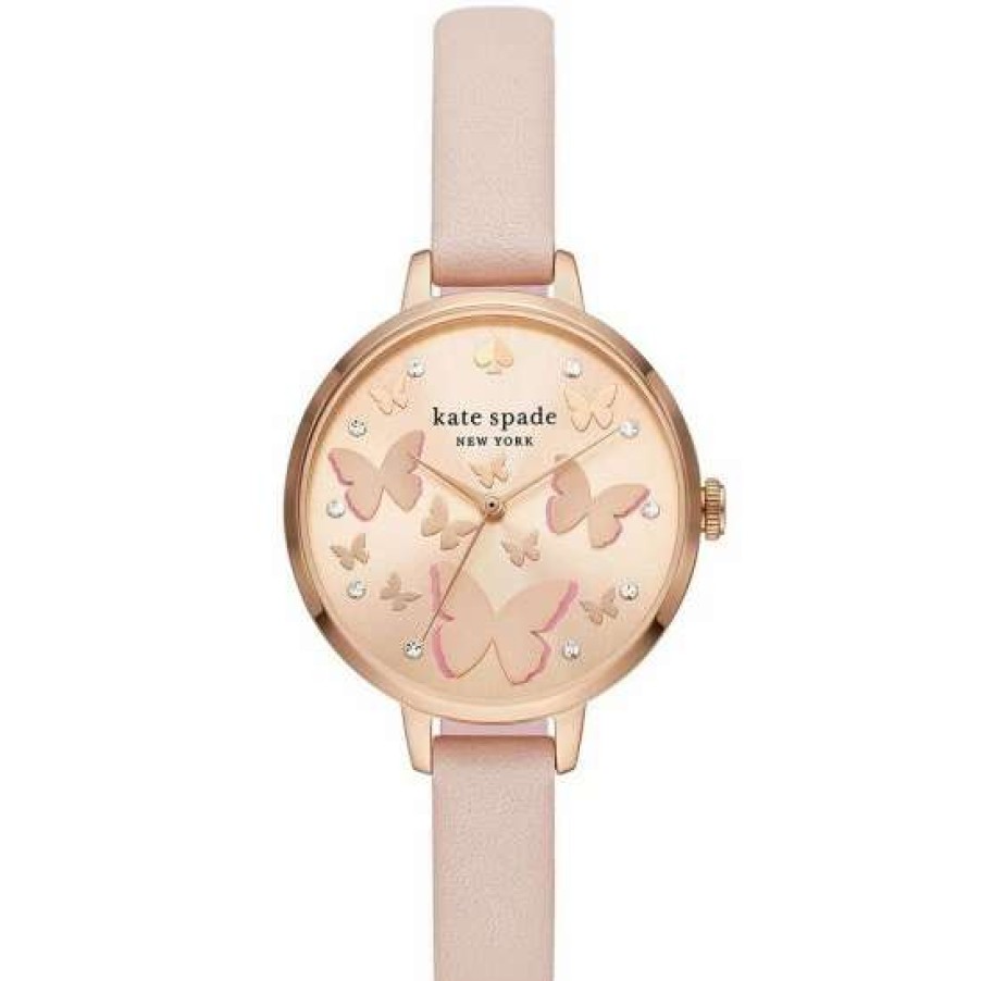 Accessories * | New Kate Spade New York Women'S Metro Three-Hand Leather Strap Watch Pink