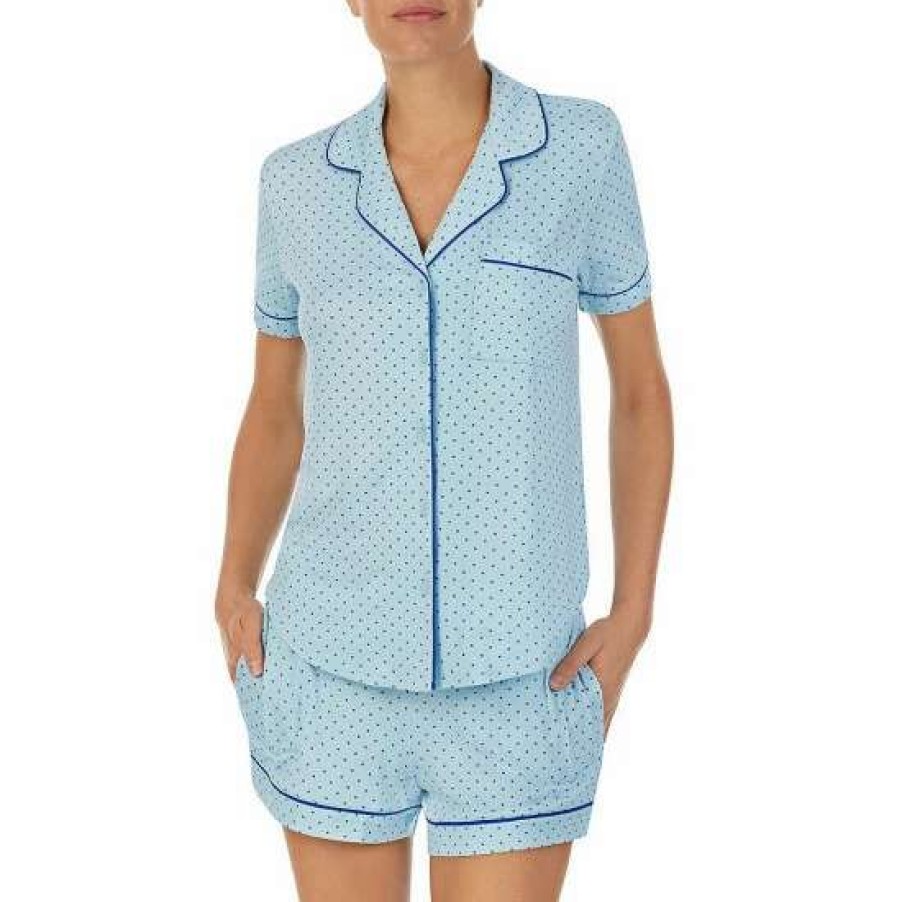 Lingerie * | Discount Kate Spade New York Dot Print Short Sleeve Notch Collar Button Front Shorty Pajama Set Peri Dot