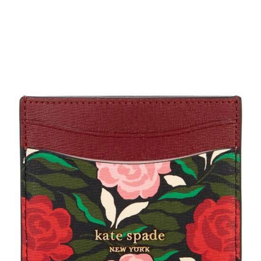 Handbags * | Deals Kate Spade New York Morgan Rose Garden Credit Card Holder Black Multi