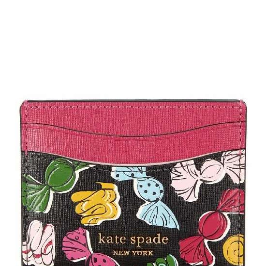 Handbags * | Wholesale Kate Spade New York Morgan Assorted Candies Embossed Saffiano Leather Card Holder Black Multi