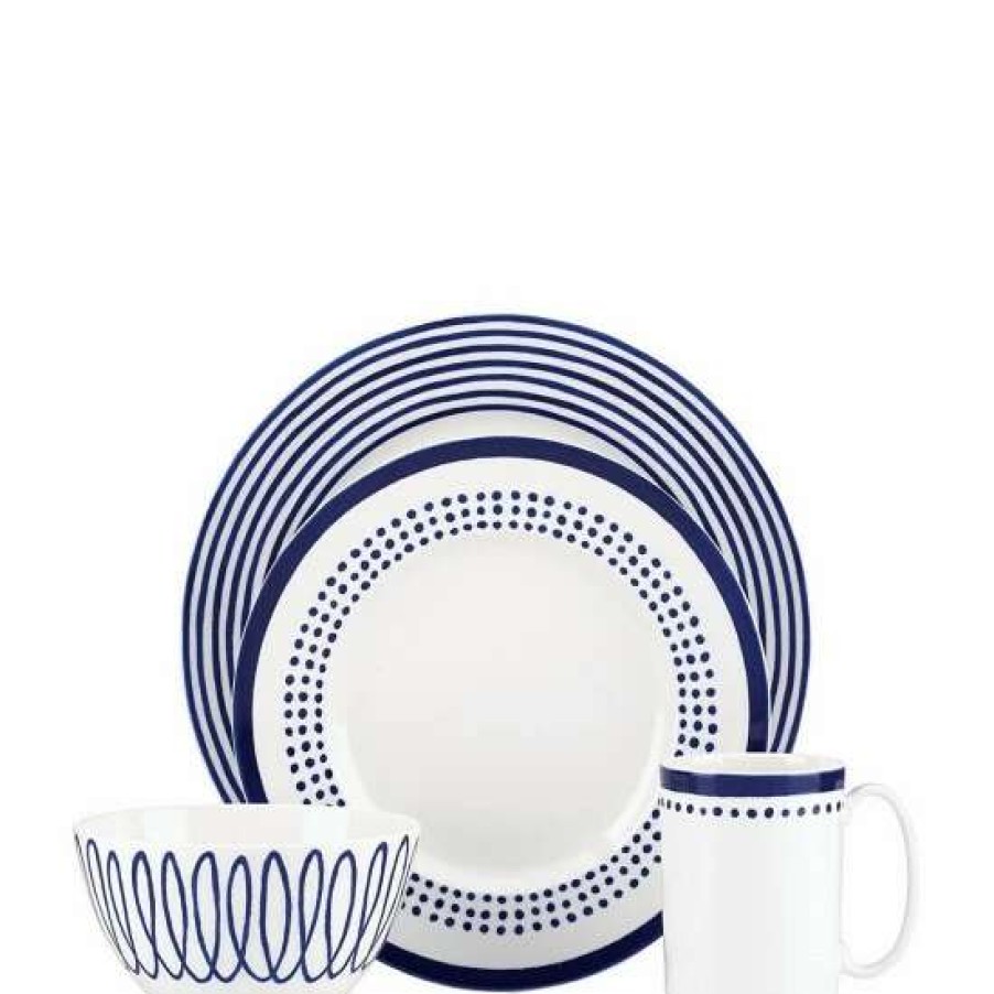 Home * | Best Sale Kate Spade New York Charlotte Street Blue Porcelain 4-Piece Place Setting