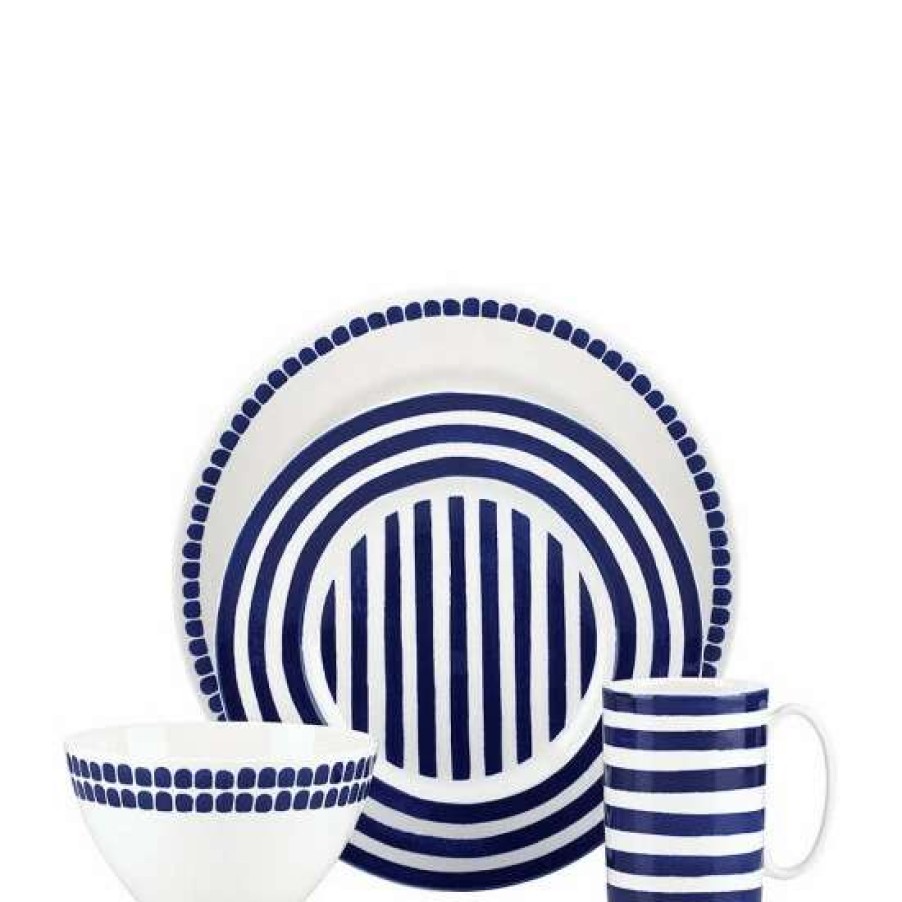 Home * | Best Sale Kate Spade New York Charlotte Street Blue Porcelain 4-Piece Place Setting