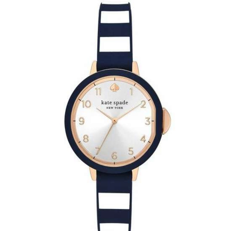 Accessories * | Best Deal Kate Spade New York Women'S Park Row Three-Hand Stripe Silicone Strap Watch Navy