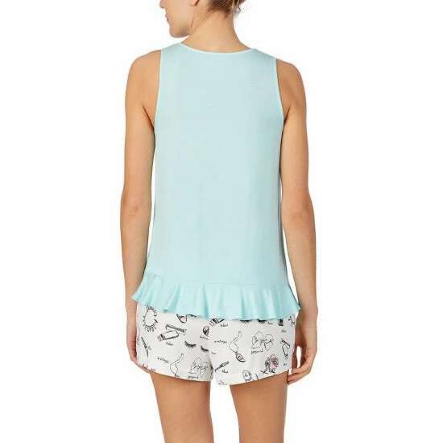 Lingerie * | Cheap Kate Spade New York Mrs. Knit Tank And Short Set Aqua/Novelty Print