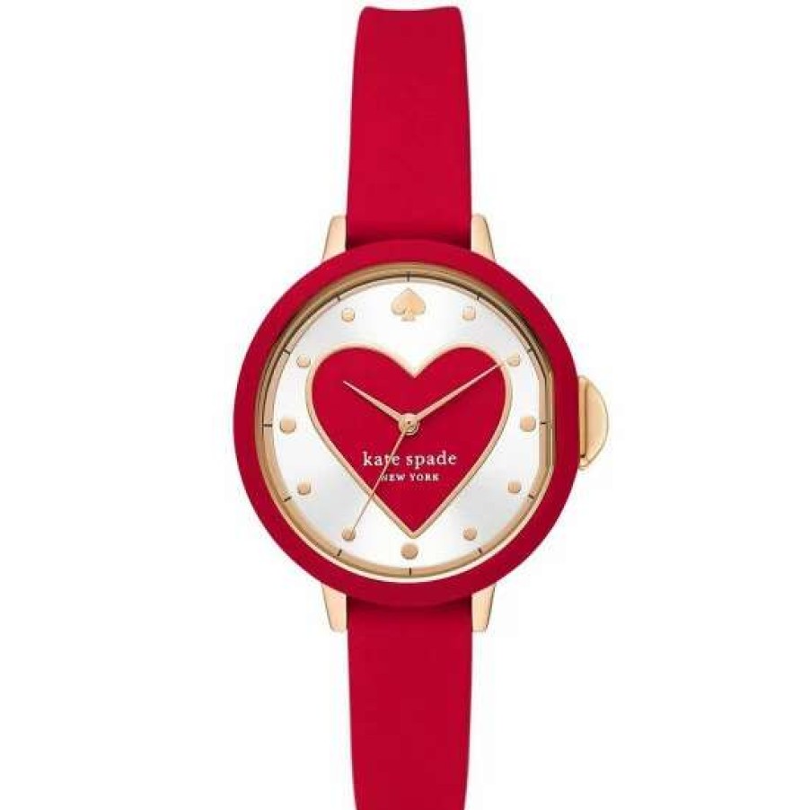 Accessories * | Flash Sale Kate Spade New York Park Row Three-Hand Silicone Watch Red