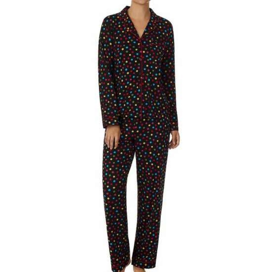 Lingerie * | Wholesale Kate Spade New York Dot Print Long Sleeve Notch Collar Pajama Set Black Dot