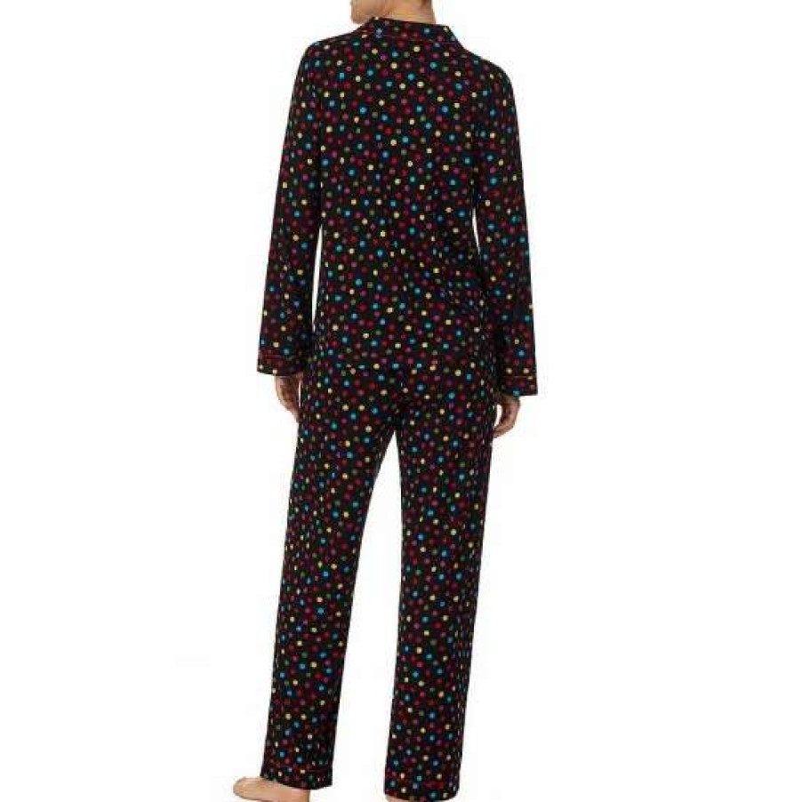 Lingerie * | Wholesale Kate Spade New York Dot Print Long Sleeve Notch Collar Pajama Set Black Dot