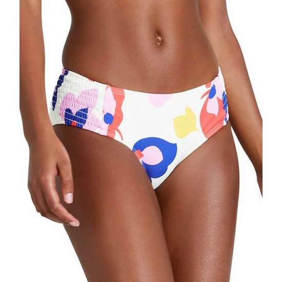 Women'S Clothing * | Flash Sale Kate Spade New York Summer Floral Print Smocked Hipster Swim Bottom Ivory