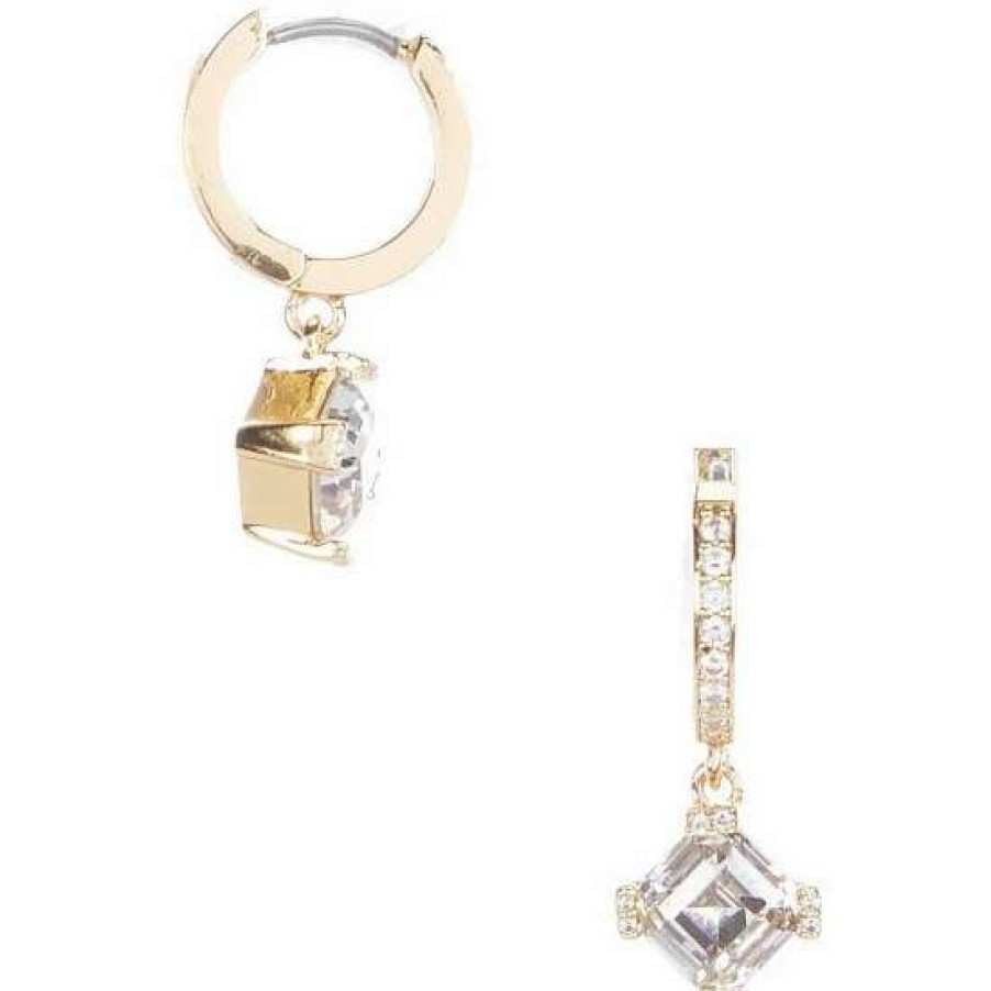 Accessories * | Hot Sale Kate Spade New York Dazzle Drop Huggie Hoop Earrings Clear/Gold