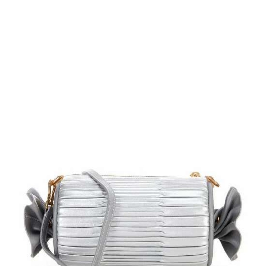 Handbags * | Cheapest Kate Spade New York Small Sweet Treats Metallic Pleated Leather Barrel Bag Starlight