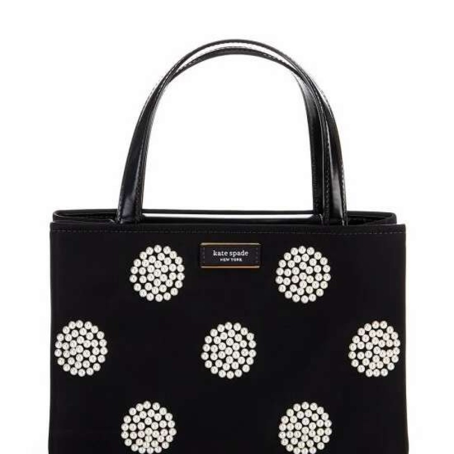 Handbags * | Budget Kate Spade New York Sam Icon Pearl Embellished Nylon Small Tote Bag Black Multi